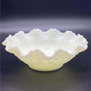 Vintage Fenton Lime Green Frosted Satin Glass Bowl with Fluted Edges